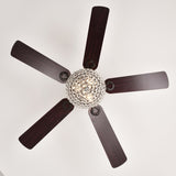 ZUN 52 Inch Dual Crystal Shade Ceiling Fan with 5 Wood Blades, Two-color fan blade, AC Motor, Remote W1592P182146