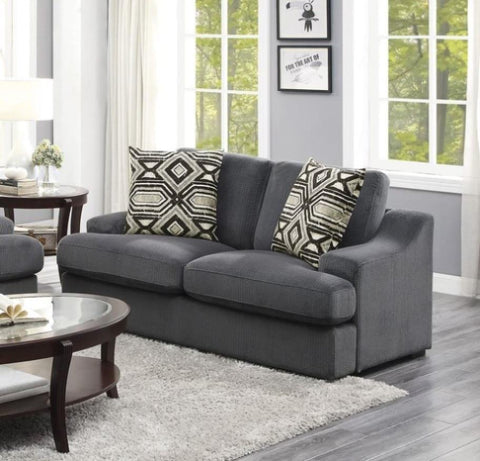 ZUN Modern Traditional Luxury Living Room Loveseat 1pc Dark Gray Plush Microfiber Upholstery 2 Pillows B011P183635