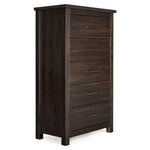 ZUN Brown MDF with Solid Wood Veneer 73*40*120cm Vertical 5-Drawer Chest of Drawers 43265670