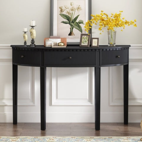 ZUN U-Style Distinctive Features of Pine Veneer Console Table with Vertical Stripe Drawer Fronts and N711P173099B