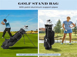 Black Golf Stand Bag 3-Way Dividers Polyester Lightweight with 4 Zipper Pockets for Travel 51325262
