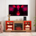 ZUN TV Stand Electric Fireplace TV Stand Glass Shelves, 3D Fireplace TV Stand LED Lights Wood W2275P257558