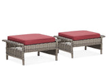 Outdoor PE Wicker Ottoman Set of 2, Patio Gray Rattan Footrests with Red Cushions for Backyard or T3773P416511