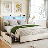 Queen Bed Frame with Ergonomic Headboard, Platform Bed Frame Queen Size with Outlets & Charger & LED W3107P327867