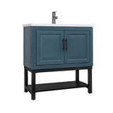 32" Bathroom Vanity White Ceramic Sink & Hot and Cold Faucet , Freestanding Bathroom Cabinet W688P224392