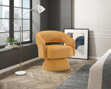 Modern Luxurious Swivel Accent Chair Yellow Soft Corduroy Upholstery Plush Seating Solid Wood B011P256233