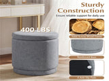 7.7 Gallon Round Storage Ottoman Foot Rest with Acacia Wood Frame, 400LBS Load Capacity Footstool 46931737