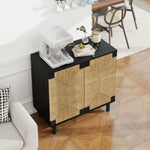 ZUN 2 Door Buffet Sideboard with Adjustable Shelves ,Storage Cabinet with Natural Seaweed Decor Doors W688P196193