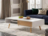 41.34" Rattan Coffee table, sliding door for storage, solid wood legs, Modern table for living room W1265107718