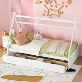 ZUN Twin Size House Platform Bed with Two Drawers,Headboard and Footboard, White WF322502AAK