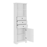 White Tall Storage Cabinet with 3 Drawers and Adjustable Shelves for Bathroom, Kitchen and Living 93869259