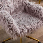 ZUN Modern Faux fur home office chair, fluffy chair for girls, makeup vanity Chair with Gold Plating 32700576