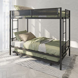 ZUN Metal Twin over twin bunk bed with Trundle/ Sturdy Metal Frame/ Noise-Free Wood Slats/ Comfortable 47449363
