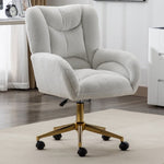 ZUN 005-Teddy Fabric 360 Swivel Home Office Chair With Gold Metal Base And Universal Wheels,Ivory 75048462