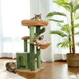 ZUN Cactus Cat Tree Cat Tower with Sisal Covered Scratching Post, Cozy Condo, Plush Perches and Fluffy 93247813