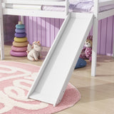 ZUN Twin Low Loft Bed with Slide, Ladder, Safety Guardrails, Rubber Wood Twin Loft Bed,White W504P218525