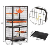 ZUN 4-Story Pet Cage, Bunny Hutch with Ladder, Lockable Wheels and Removable Tray, Black and Orange W2181P153020