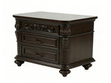 3 Drawer Nightstand Solid Wood Frame Traditional Bedside Table with Carved Details, Dark Cherry B2770P509790