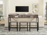 59 inch bar table, dining table, sofa table with power socket and LED light, 3 saddle stools, W2972P313230