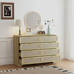 ZUN 8 Drawer Double Dresser, Natural Rattan Chest of Drawers for Bedroom, Boho Wooden Dresser Chest with W2557P221442