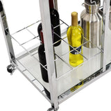 ZUN Contemporary Chrome Bar Serving Cart Silver Modern Glass Metal Frame Wine Storage 43465421