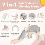 ZUN Kids Slide Playset Structure 7 in 1, Freestanding Spaceship Set with Slide, Arch Tunnel, Ring Toss PP319756AAH