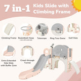 ZUN Kids Slide Playset Structure 7 in 1, Freestanding Spaceship Set with Slide, Arch Tunnel, Ring Toss PP319756AAH