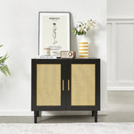 ZUN Side panel buffet cabinet with natural rattan door, rattan storage cabinet with adjustable shelves, W1320138012