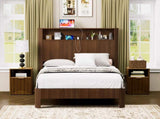 Queen Size bed frame with storage headboard, built-in charging station, wavy curved lines design, W1162P357261