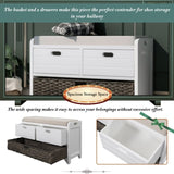 ZUN Storage Bench with Removable Basket and 2 Drawers, Fully Assembled Shoe Bench with Removable Cushion 21731624