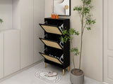 ZUN Natural Rattan 3 Door Shoe Rack, Freestanding Modern Shoe Storage Cabinet, for Entryway W688106927