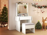 Vanity Table with LED Lighted Mirror, 2 Drop Leaf Extension & Built-in Charging Station-White 83199140