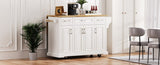 K&K 54inch Large Kitchen Island with Rubber Wood Drop Leaf, Embossed Texture Rolling Kitchen Cart on N707P195395W