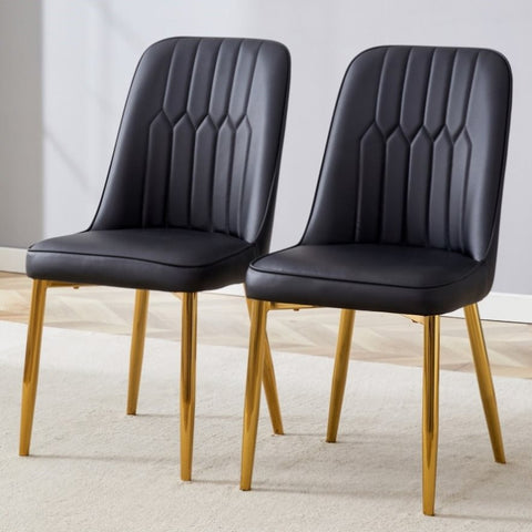 ZUN 2 modern dining chairs, sleek PU leather backrest, and gold metal legs bring a comfortable home W1151P183325