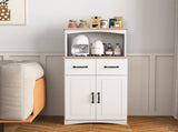 Wooden Kitchen Cabinet White Pantry Storage Microwave Cabinet with Storage Drawer W40953988