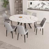 47-63" expandable circular dining tables , equipped with 6 PU fabric thick cushioned dining chairs 73255211