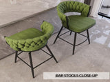26" Bar Chair Linen Woven Bar Stool Set of 2,Black legs Barstools No Adjustable Kitchen Island 80680891