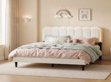 Lambswool Petal Headboard Bed Frame Cream Style Bedroom Soft Bed with Atmosphere Light, Queen N769P272030W