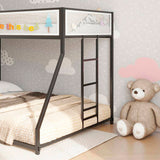 Adam Twin Full Bunk Bed Metal Black with White Mesh Guard Rail for Kids and Adult, Low Profile and B083P170085