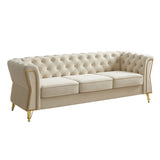 Modern Tufted Velvet Sofa 87.4 inch for Living Room Beige Color W579P329996