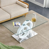 ZUN Rectangular modern and fashionable coffee table with tempered glass tabletop and white legs. W1151140300