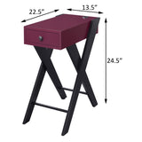 Burgundy and Black Side Table with USB Ports B062P185647