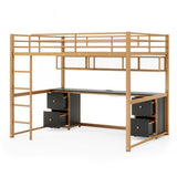 ZUN Full Size Metal Loft Bed with Desk, Drawers and Bedside Tray, Charging Station, USB and socket 86910642