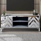 Mirrored TV Stand for 65 inch TV,Sliver TV Console Table with Open Storage & 2 Storage Cabinets ,M W1445P204028
