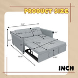 2-SEATER CONVERTIBLE VELVET LOVESEAT SOFA BED GRAY PULL-OUT SLEEPER COUCH WITH SIDE POCKET, W1867P315755