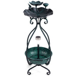 ZUN Dark green Solar Bird Bath Feeder Combo with Flower Planter Pedestal and Solar Lights 41401767