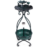 ZUN Dark green Solar Bird Bath Feeder Combo with Flower Planter Pedestal and Solar Lights 41401767