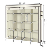 ZUN 67" Clothes Closet Portable Wardrobe Clothes Storage Rack 12 Shelves 4 Side Pockets Beige 19252473