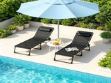 Black 2 Folding Chaise Lounge Pool Chairs for Poolside Tanning, Pillow, Breathable Mesh 82103397