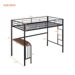 ZUN Twin Metal Loft Bed with Desk, Ladder and Guardrails, Loft Bed for Bedroom, Black 87361096